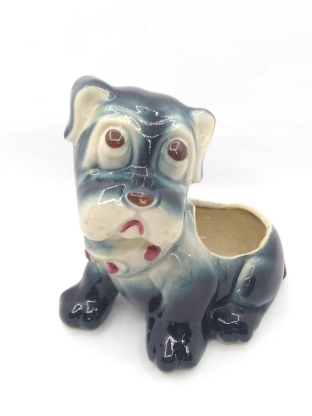 Vintage 40's unmarked bulldog Boxer Dog Pottery 5.75" planter